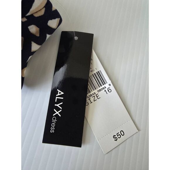 Alyx Shift Dress Sz 16 Navy, Tan, White Geometric - Picture 6 of 8